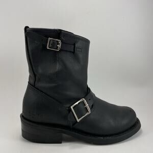Frye Veronica Boots Womens Size 5.5 Black Leather Moto Engineer Buckle Vibram